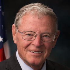 Black and white headshot of Oklahoma Republican Senate candidate Jim Inhofe not supported by Senate Majority PAC.
