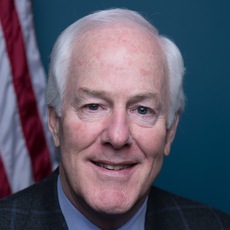 Black and white headshot of Texas Republican Senate candidate John Cornyn not supported by Senate Majority PAC.