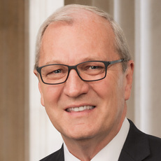 Black and white headshot of North Dakota Republican Senate candidate Kevin Cramer not supported by Senate Majority PAC.