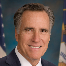 Black and white headshot of Utah Republican Senate candidate Mitt Romney not supported by Senate Majority PAC.