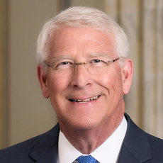 Black and white headshot of Mississippi Republican Senate candidate Roger Wicker not supported by Senate Majority PAC.