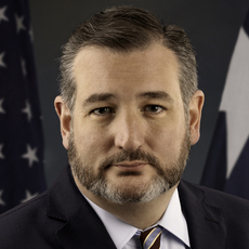Black and white headshot of Texas Republican Senate candidate Ted Cruz not supported by Senate Majority PAC.